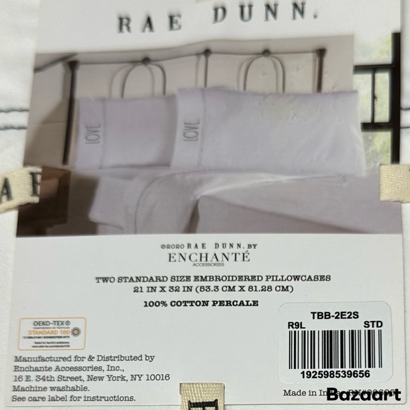 Rae Dunn LOVE Pillowcases Set of 2 White with Black Embroidery - Picture 2 of 2